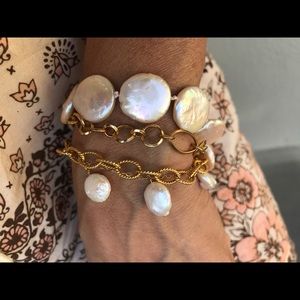 Large freshwater coin pearl bracelet w/14k gold